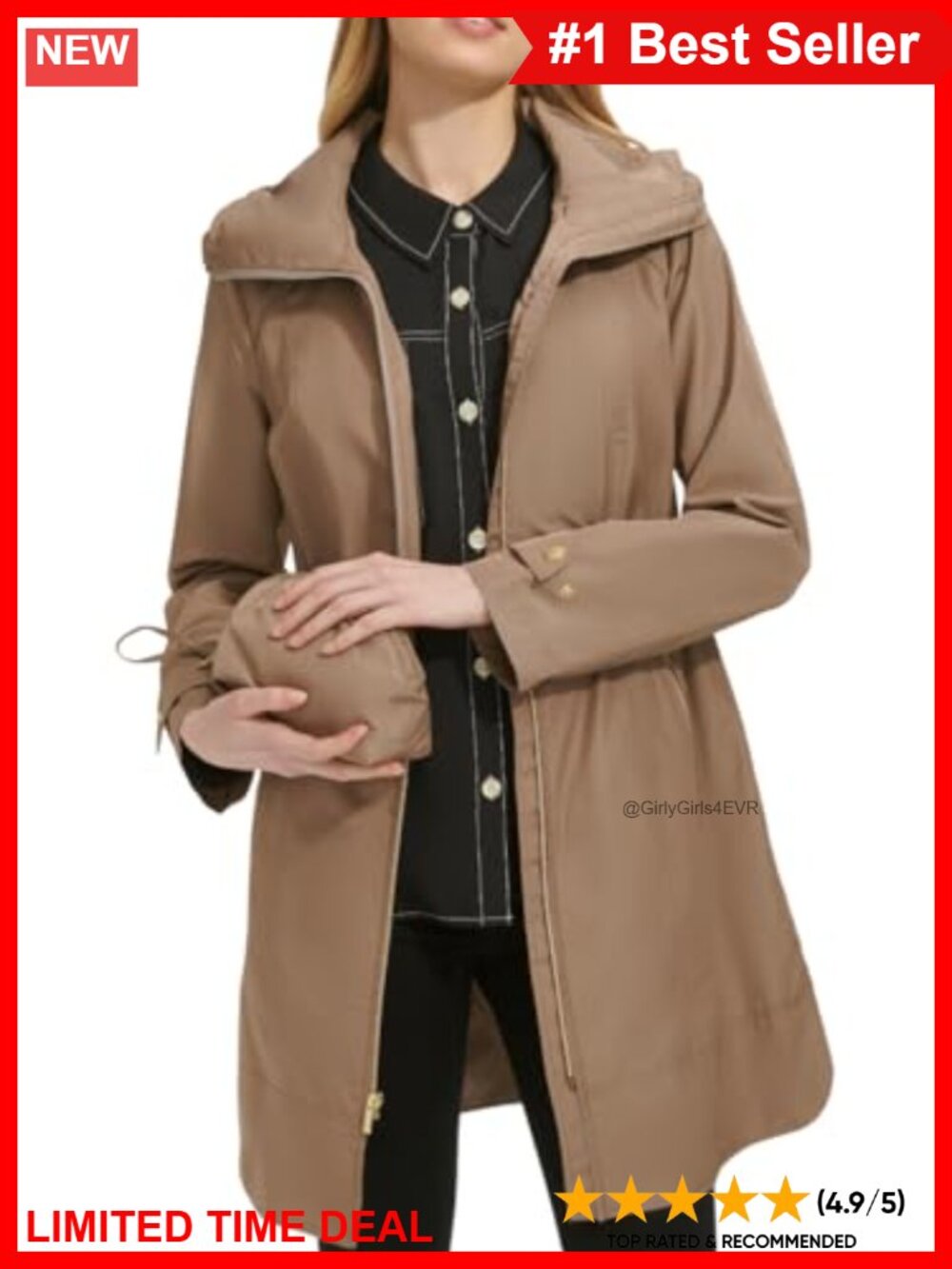 Cole Haan Packable Travel Rain Jacket Lightweight Hidden Hood Zip Pockets